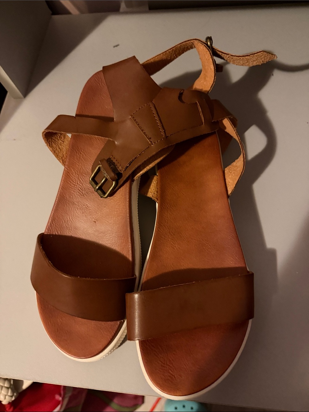 MIA Brown Leather Platform Sandals with Ankle Buckle